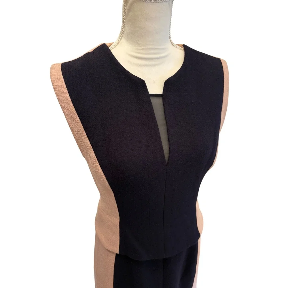 3.1 Phillip Lim Wool Blend Detachable Peplum Navy Dusty Rose Sheath Dress - 10